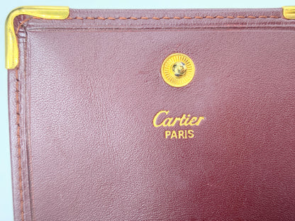 Authentic Cartier Mustline Coin Case Coin Purse Leather Bordeaux GS423