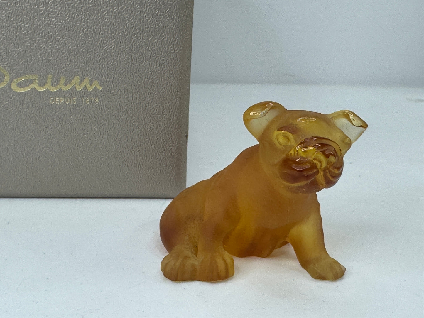 Daum France Pate De Verre Art Glass Puppy French Bulldog Amber with box A521