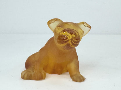 Daum France Pate De Verre Art Glass Puppy French Bulldog Amber with box A521