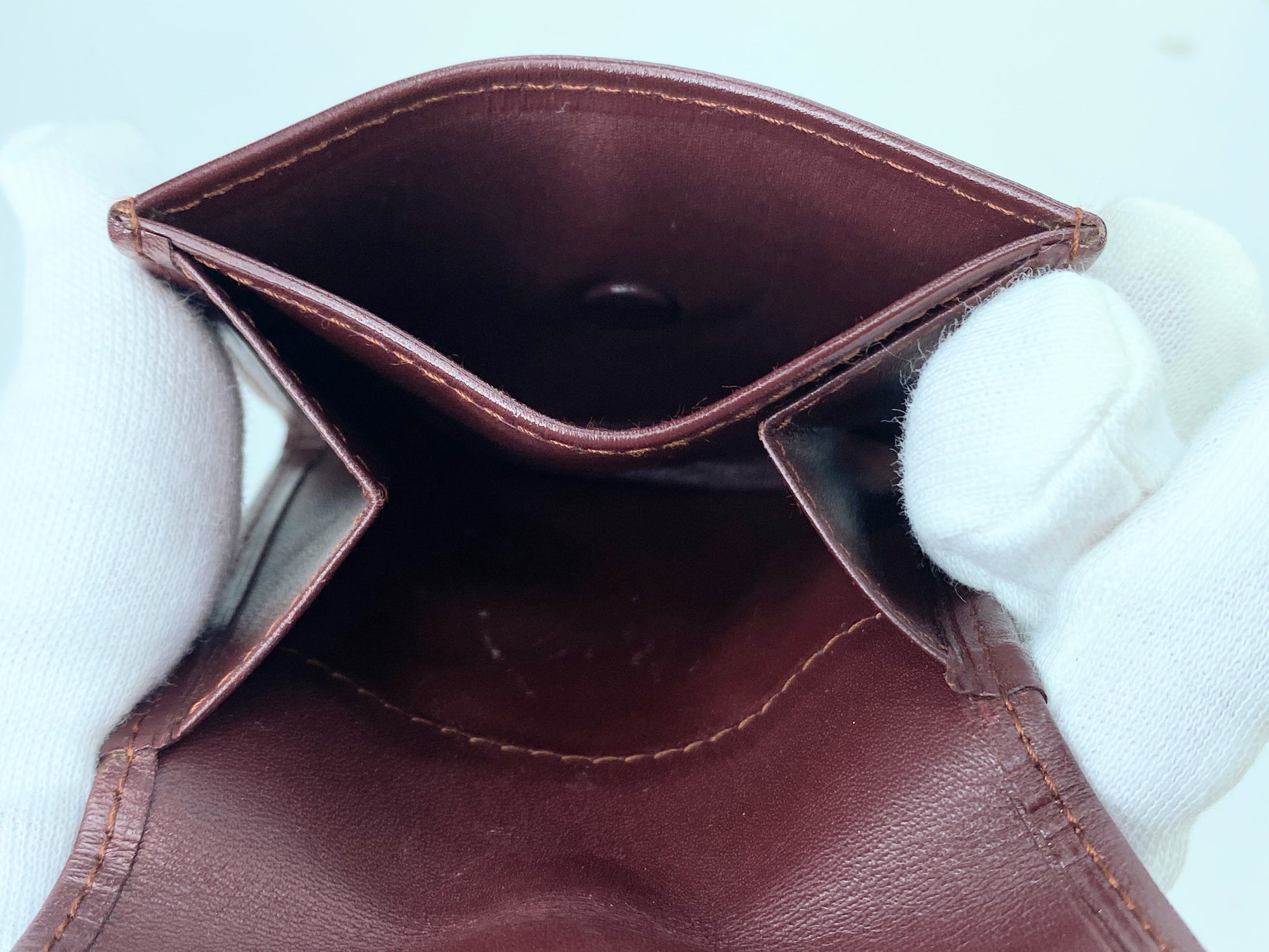 Authentic Cartier Mustline Coin Case Coin Purse Leather Bordeaux GS423