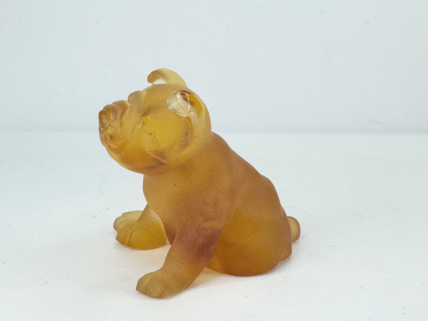 Daum France Pate De Verre Art Glass Puppy French Bulldog Amber with box A521