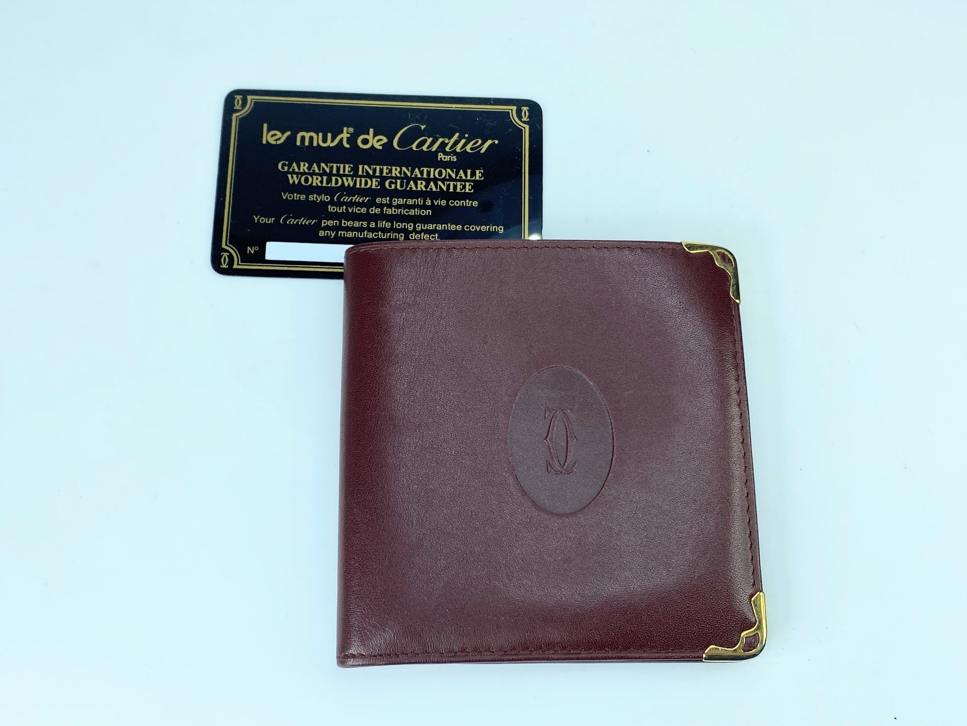 Authentic Cartier Mustline Coin Case Coin Purse Leather Bordeaux GS423