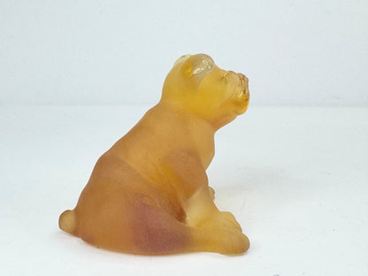 Daum France Pate De Verre Art Glass Puppy French Bulldog Amber with box A521
