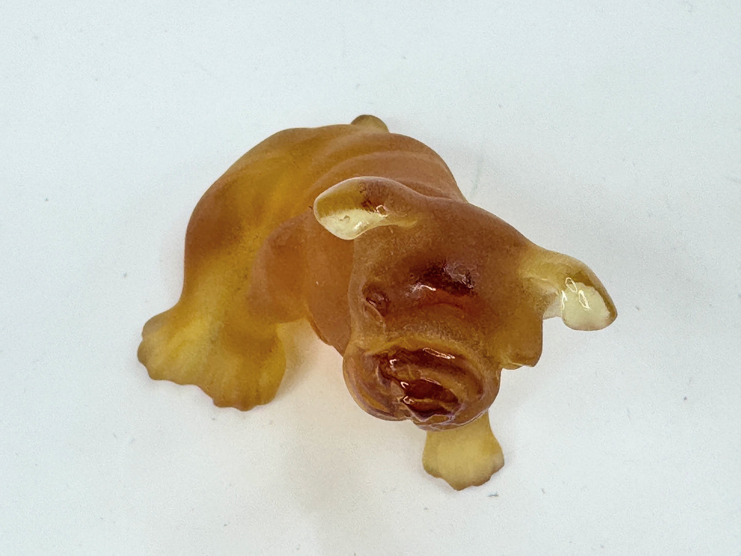 Daum France Pate De Verre Art Glass Puppy French Bulldog Amber with box A521