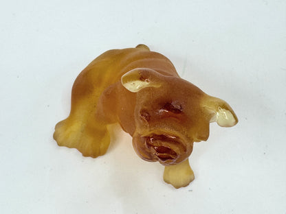 Daum France Pate De Verre Art Glass Puppy French Bulldog Amber with box A521