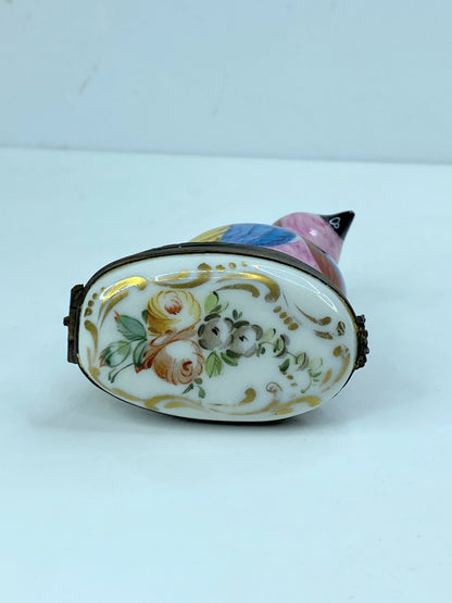 French hand-painted Bird on a Nest enamel trinket box A573