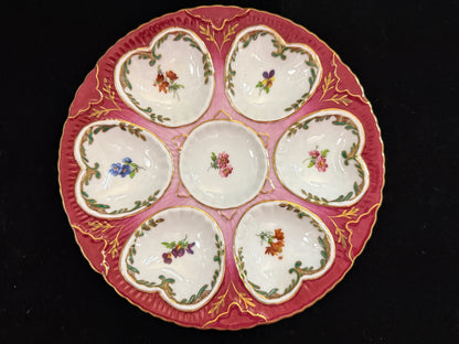 Antique Limoges Pink Floral Gilt Porcelain Six Well Oyster Plate 8.5" A1094