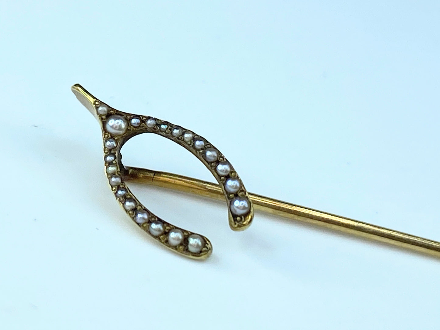 Vintage 14 karat horseshoe Seed Pearl stick pin 2 1/2" 1.6g JR8684