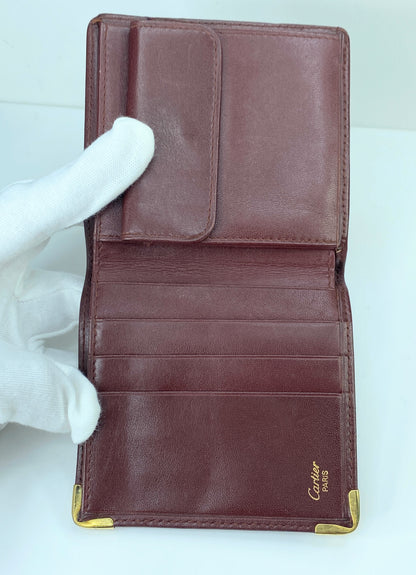 Cartier Bifold Wallet Mastline Bordeaux Leather men's accessory Authentic GS424