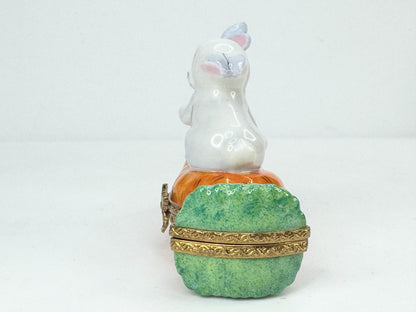 Rochard Limoges Loving Bunny rabbit atop a Carrot Trinket in original box A520