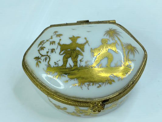 Le Tallec Limoges French HM Porcelain Gilt Trinket Jewelry Box A574