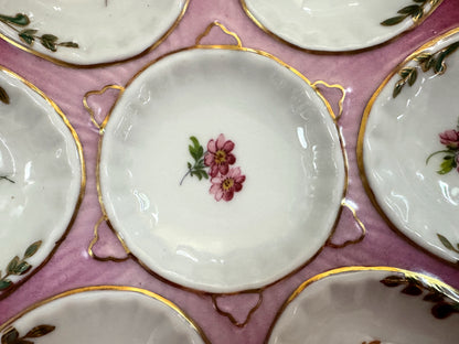 Antique Limoges Pink Floral Gilt Porcelain Six Well Oyster Plate 8.5" A1094