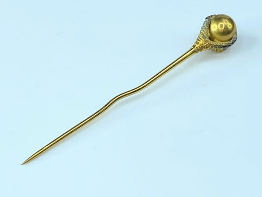 Vintage 14 karat Gold Sculptured Claw Round Ball Stick Pin
