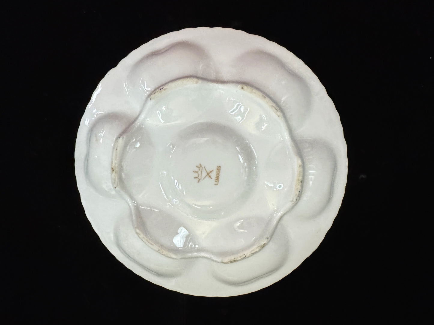 Antique Limoges Pink Floral Gilt Porcelain Six Well Oyster Plate 8.5" A1094
