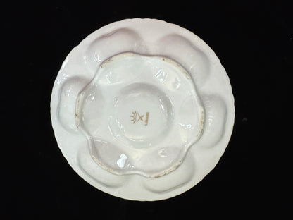Antique Limoges Pink Floral Gilt Porcelain Six Well Oyster Plate 8.5" A1094