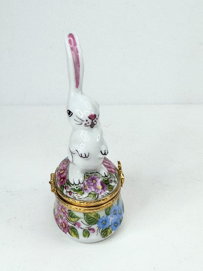 Limoges signed EK hand painted Bunny with one ear up in original box A650