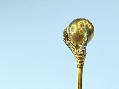 Vintage 14 karat Gold Sculptured Claw Round Ball Stick Pin