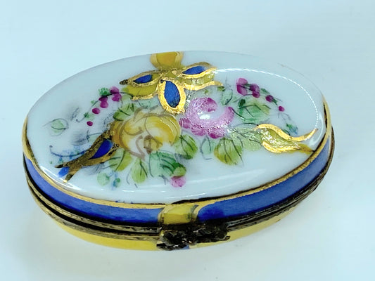 Antique French Porcelain Sevres Miniature trinket Box Yellow & Blue A165