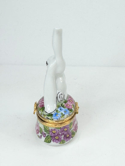 Limoges signed EK hand painted Bunny with one ear up in original box A650