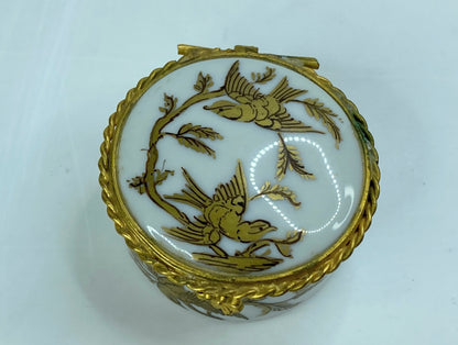 Le Tallec Limoge Paris France Two golden Sparrow trinket box A576