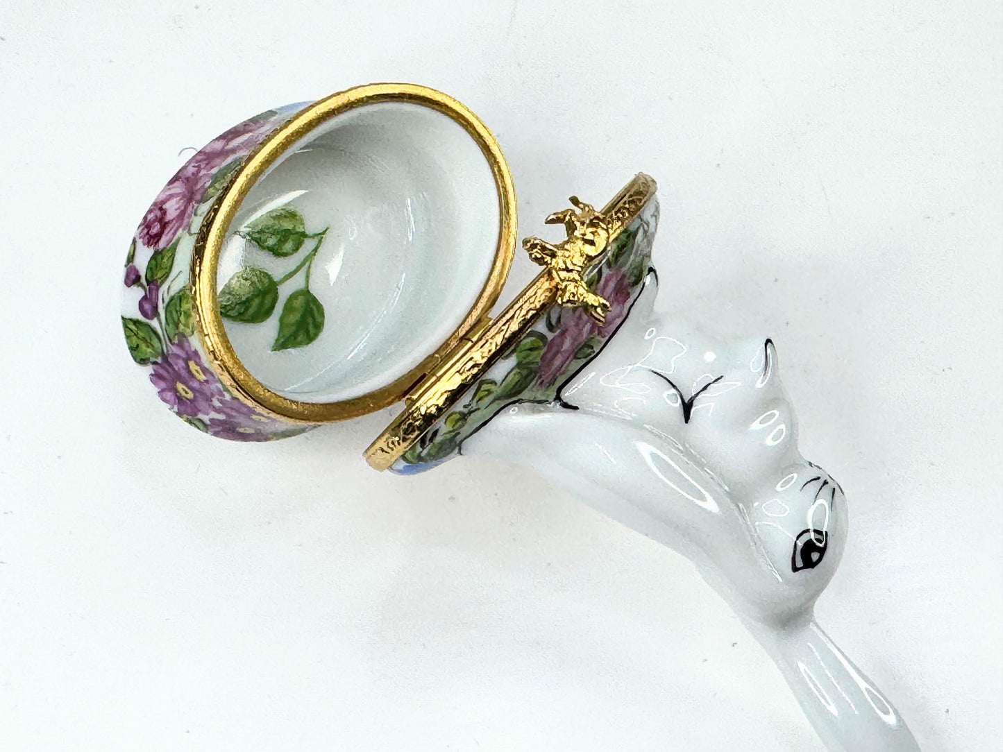 Limoges signed EK hand painted Bunny with one ear up in original box A650