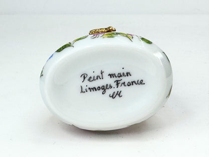 Limoges signed EK hand painted Bunny with one ear up in original box A650