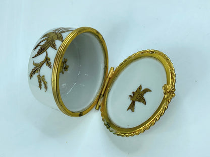 Le Tallec Limoge Paris France Two golden Sparrow trinket box A576