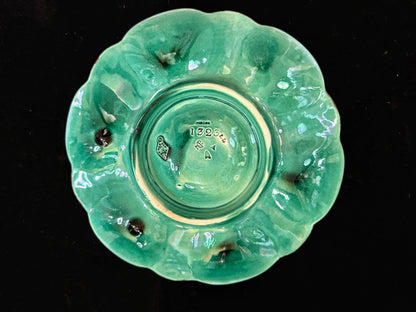 Antique Minton Majolica Turquoise Oyster Plate Shell & Seaweed 9 1/8" A1085
