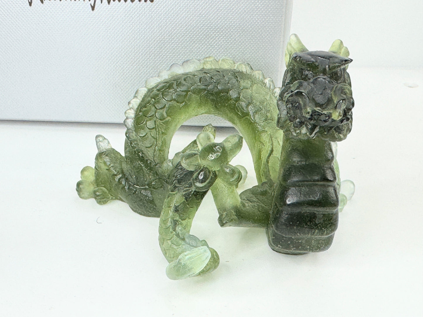 Vintage Daum France Jade-Green Pâte-de-Verre Crystal Dragon Sculpture Mint A652