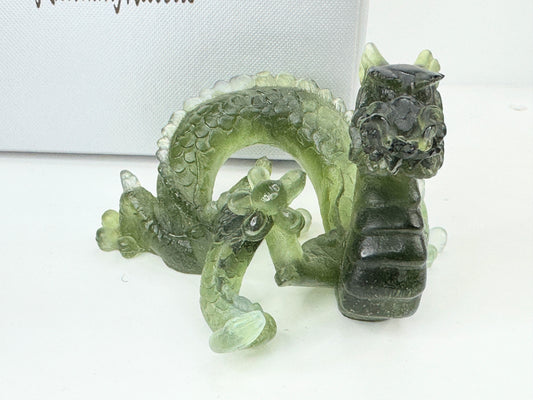 Vintage Daum France Jade-Green Pâte-de-Verre Crystal Dragon Sculpture Mint A652