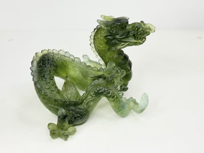 Vintage Daum France Jade-Green Pâte-de-Verre Crystal Dragon Sculpture Mint A652
