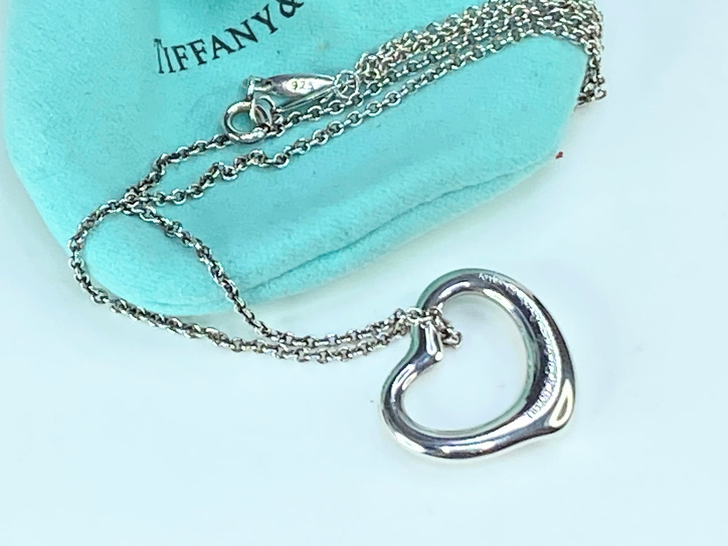 Tiffany & Co Sterling Silver Open Heart 22mm Pendant Necklace 17.9g 16" JR9798