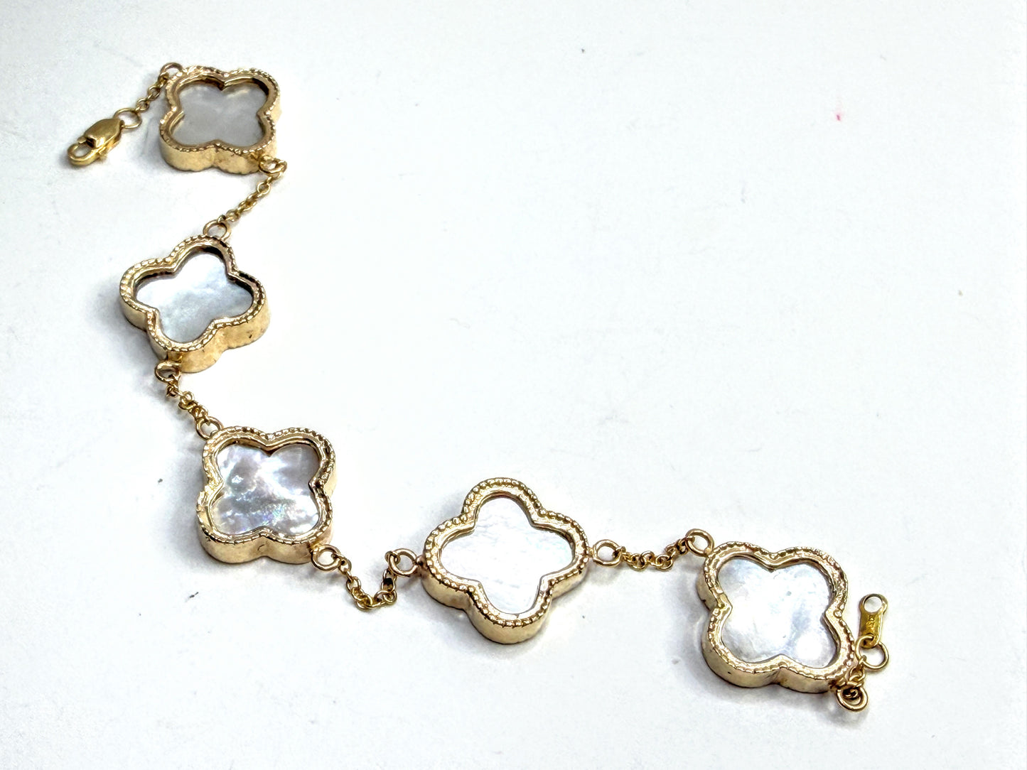 Vintage 14K & 18K Gold Mother of Pearl Clover Bracelet Set 12.7g 7.0" JR1607