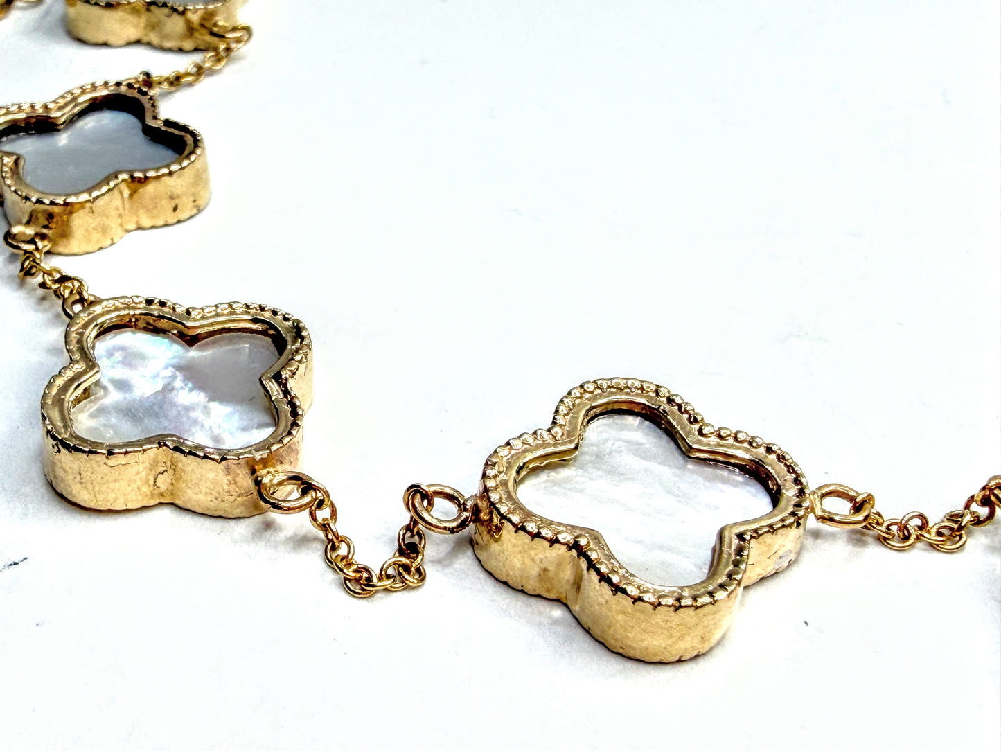 Vintage 14K & 18K Gold Mother of Pearl Clover Bracelet Set 12.7g 7.0" JR1607