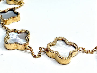 Vintage 14K & 18K Gold Mother of Pearl Clover Bracelet Set 12.7g 7.0" JR1607