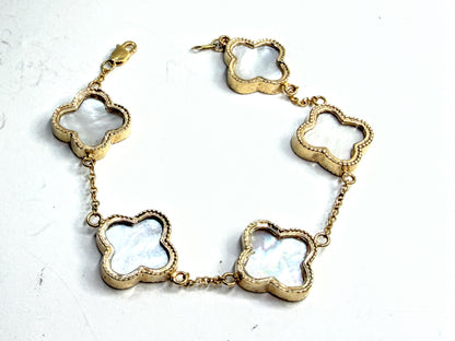 Vintage 14K & 18K Gold Mother of Pearl Clover Bracelet Set 12.7g 7.0" JR1607