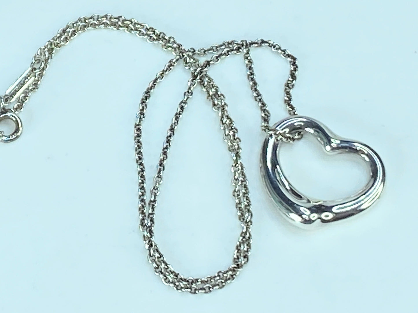 Tiffany & Co Sterling Silver Open Heart 22mm Pendant Necklace 17.9g 16" JR9798