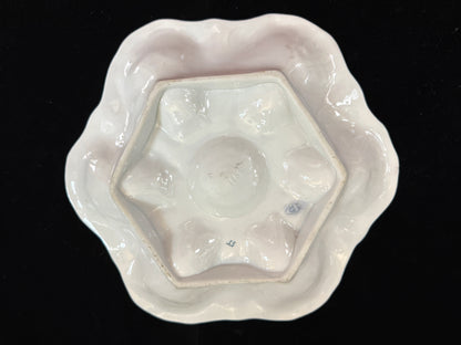 Antique French P.V. France Pink & Aqua 6-Well Majolica Oyster Plate 9.5" A1087