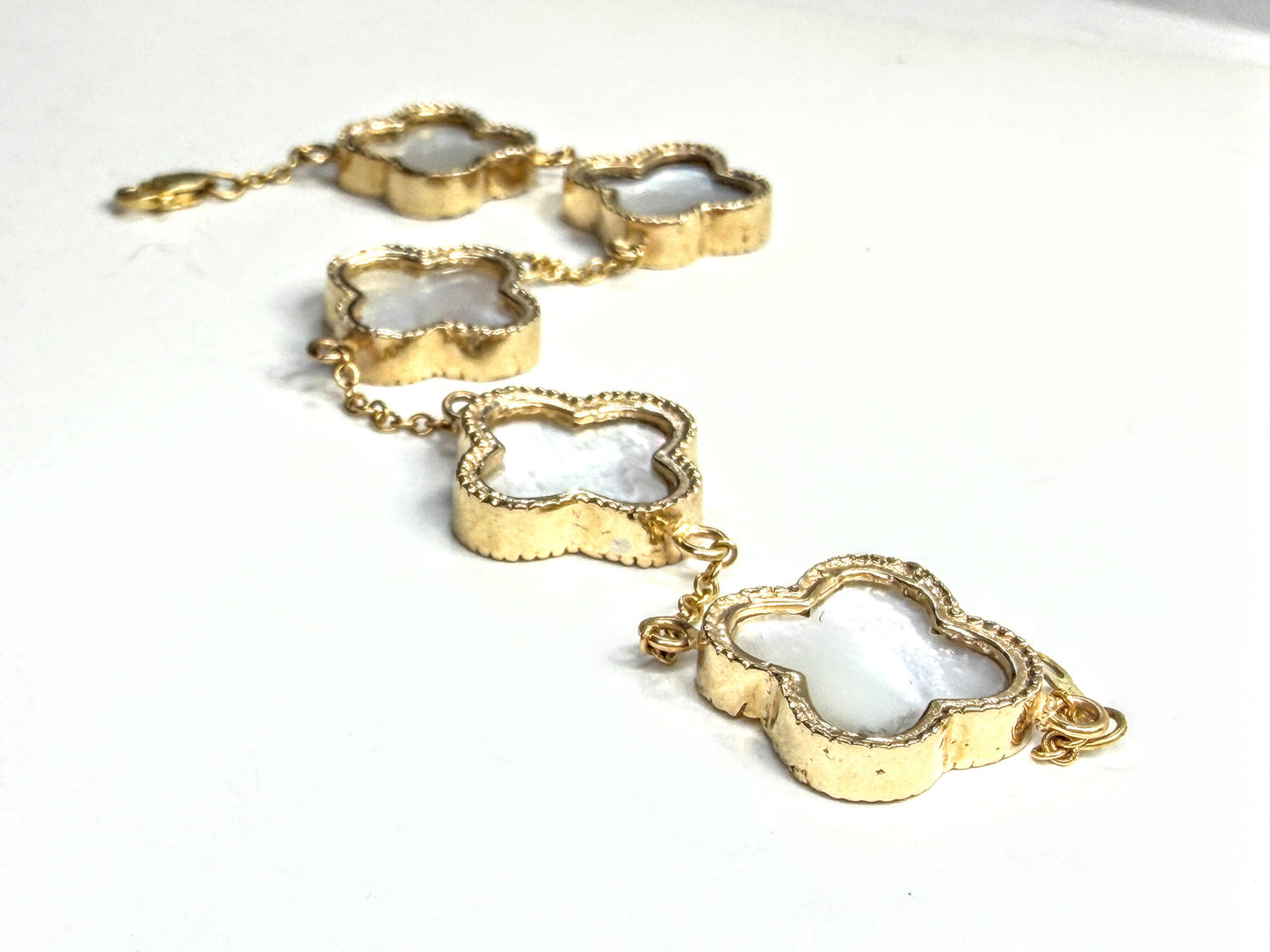Vintage 14K & 18K Gold Mother of Pearl Clover Bracelet Set 12.7g 7.0" JR1607