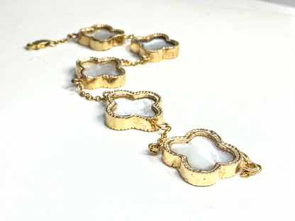 Vintage 14K & 18K Gold Mother of Pearl Clover Bracelet Set 12.7g 7.0" JR1607