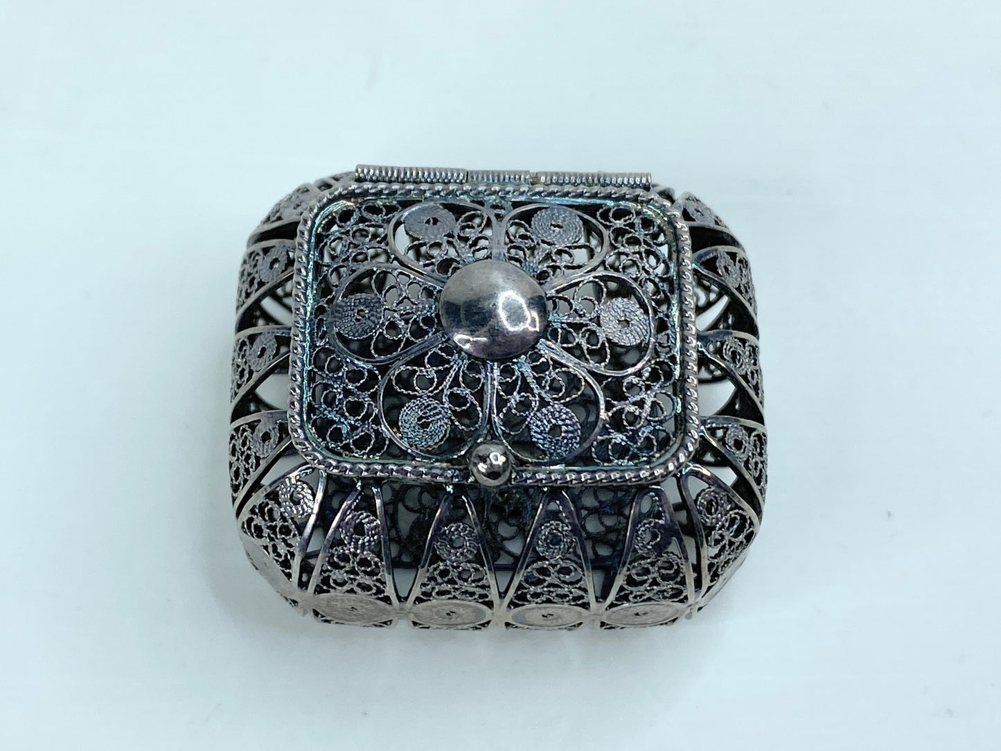 Rosary Box Metal Sterling Silver Christian Religion Souvenir Gift Reliquary SS121