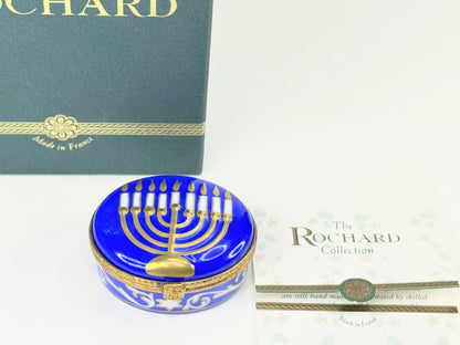 Limoges Navy blue Hanukkah Menorah Limoges Box in original box A652