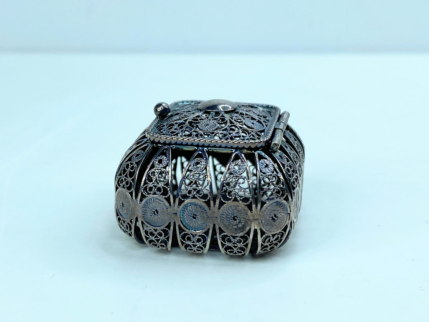 Rosary Box Metal Sterling Silver Christian Religion Souvenir Gift Reliquary SS121