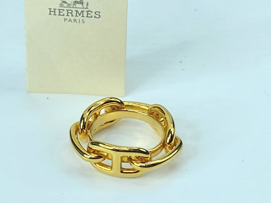 Authentic Hermes Chaine d'Ancre Gold Color Scarf Ring GS430