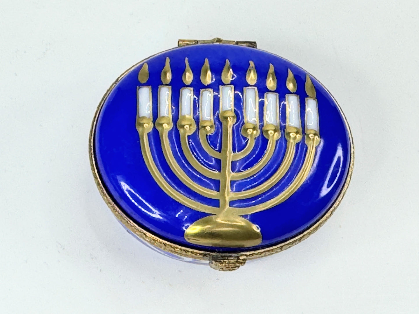 Limoges Navy blue Hanukkah Menorah Limoges Box in original box A652