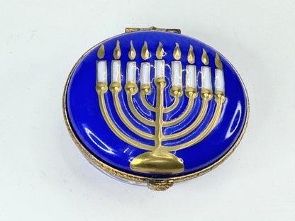 Limoges Navy blue Hanukkah Menorah Limoges Box in original box A652