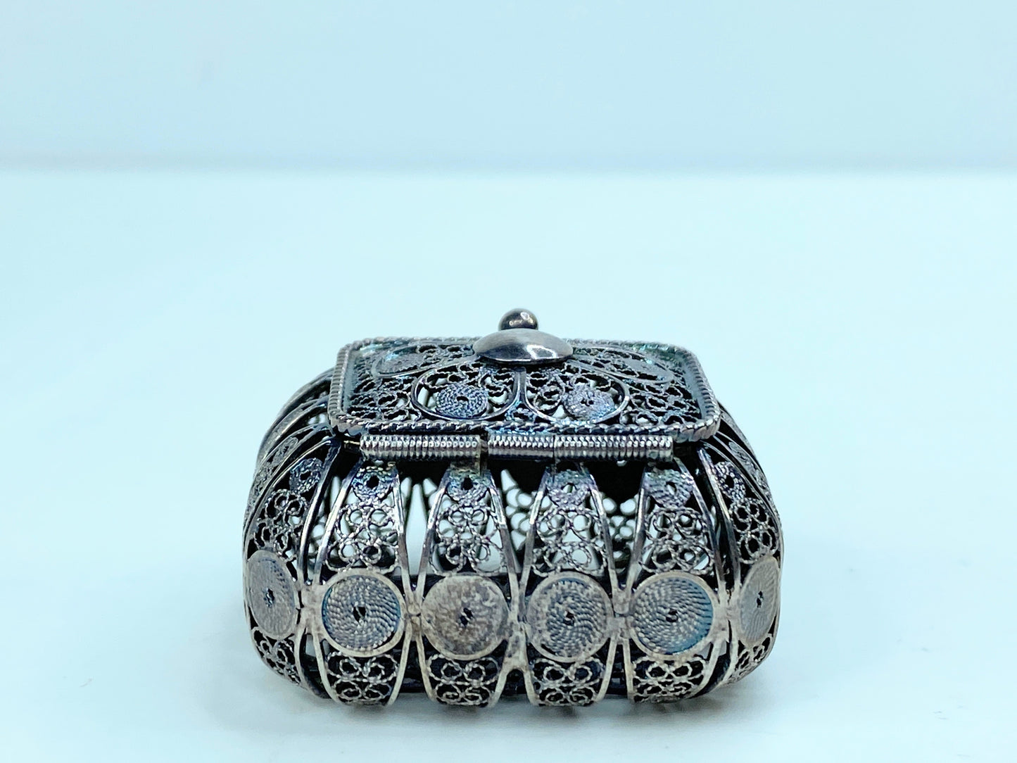 Rosary Box Metal Sterling Silver Christian Religion Souvenir Gift Reliquary SS121