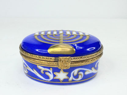 Limoges Navy blue Hanukkah Menorah Limoges Box in original box A652