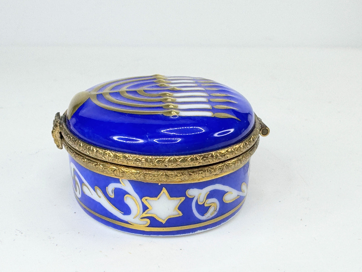 Limoges Navy blue Hanukkah Menorah Limoges Box in original box A652