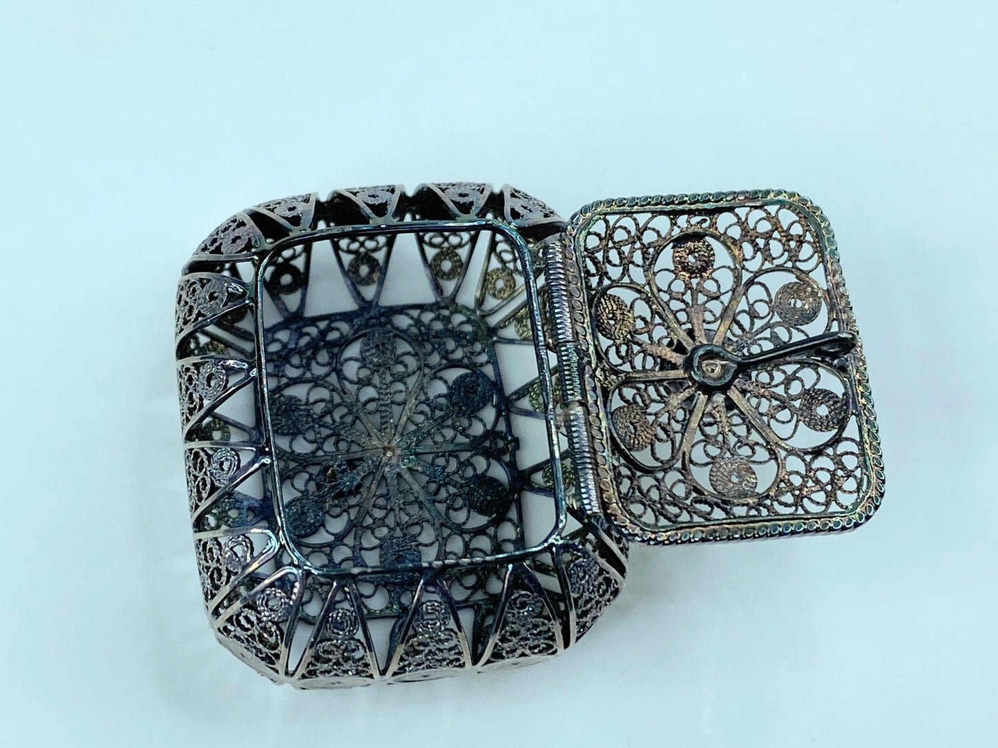 Rosary Box Metal Sterling Silver Christian Religion Souvenir Gift Reliquary SS121